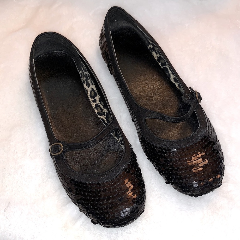 Sequin Black Slippers Flats
